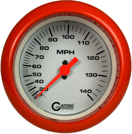 GAFFRIG 3 3/8 INCH MECHANICAL DRY SPEEDOMETER 140 MPH - HEAD ONLY WHITE / FAT RIM (338) / ORANGE