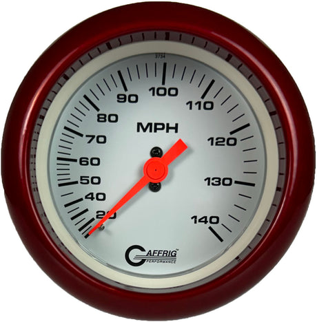 GAFFRIG 3 3/8 INCH MECHANICAL DRY SPEEDOMETER 140 MPH - HEAD ONLY WHITE / FAT RIM (338) / RED