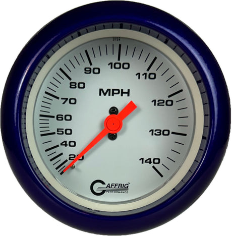 GAFFRIG 3 3/8 INCH MECHANICAL DRY SPEEDOMETER 140 MPH - HEAD ONLY WHITE / FAT RIM (338) / PURPLE