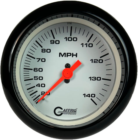 GAFFRIG 3 3/8 INCH MECHANICAL DRY SPEEDOMETER 140 MPH - HEAD ONLY WHITE / FAT RIM (338) / BLACK