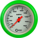 GAFFRIG 3 3/8 INCH MECHANICAL DRY SPEEDOMETER 160 MPH - HEAD ONLY STEP RIM (008) / LIME GREEN / WHITE