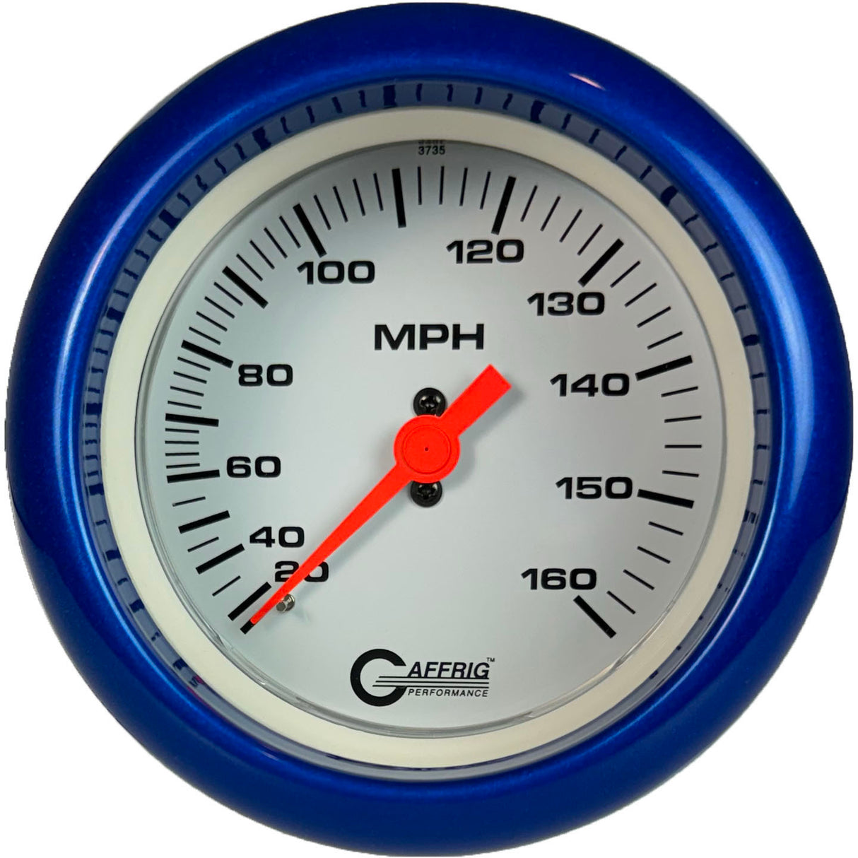 GAFFRIG 3 3/8 INCH MECHANICAL DRY SPEEDOMETER 160 MPH - HEAD ONLY FAT RIM (338) / BLUE / WHITE