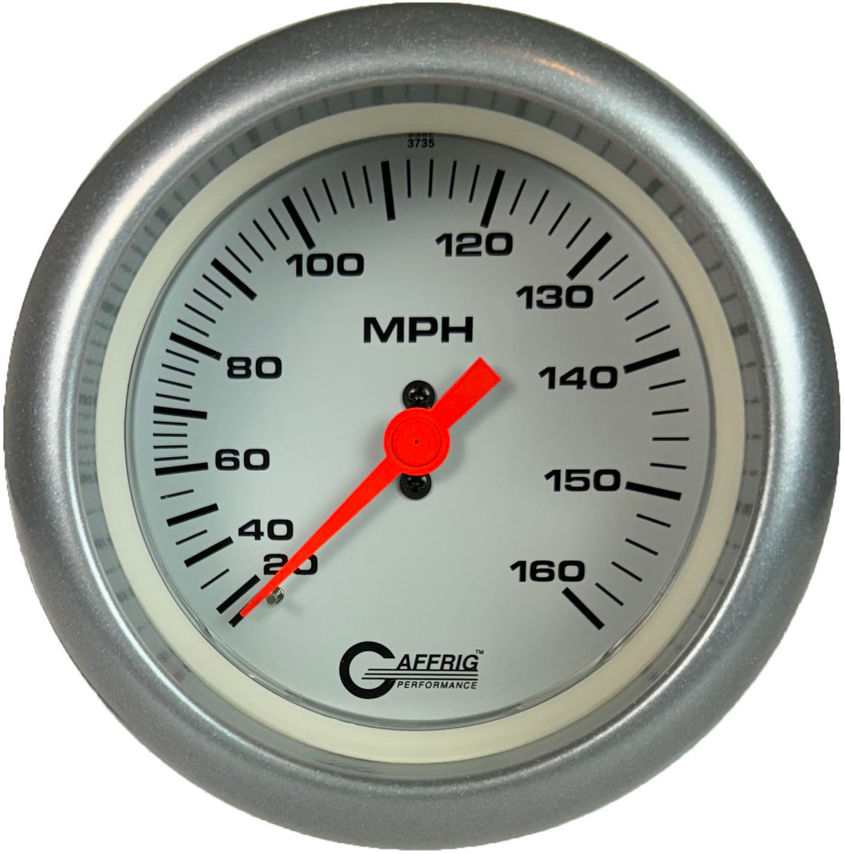 GAFFRIG 3 3/8 INCH MECHANICAL DRY SPEEDOMETER 160 MPH - HEAD ONLY FAT RIM (338) / PLATINUM / WHITE