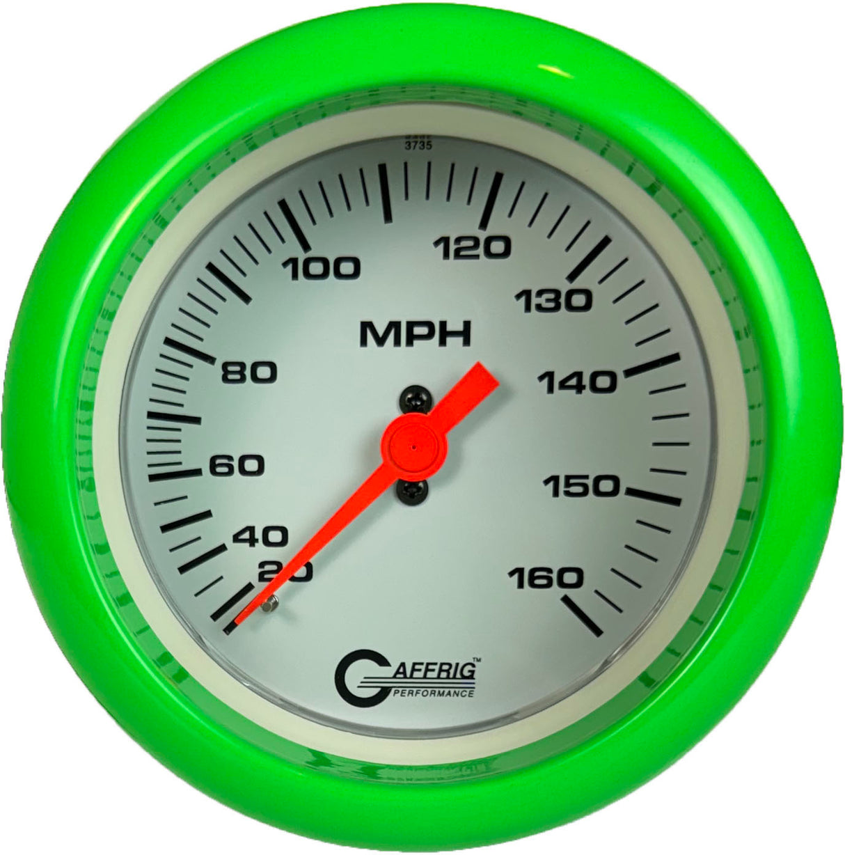 GAFFRIG 3 3/8 INCH MECHANICAL DRY SPEEDOMETER 160 MPH - HEAD ONLY FAT RIM (338) / LIME GREEN / WHITE