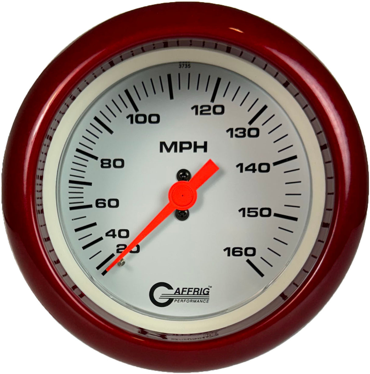 GAFFRIG 3 3/8 INCH MECHANICAL DRY SPEEDOMETER 160 MPH - HEAD ONLY FAT RIM (338) / RED / WHITE