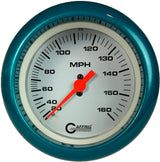 GAFFRIG 3 3/8 INCH MECHANICAL DRY SPEEDOMETER 160 MPH - HEAD ONLY FAT RIM (338) / TEAL / WHITE