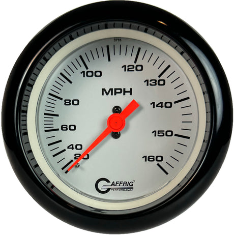 GAFFRIG 3 3/8 INCH MECHANICAL DRY SPEEDOMETER 160 MPH - HEAD ONLY FAT RIM (338) / BLACK / WHITE