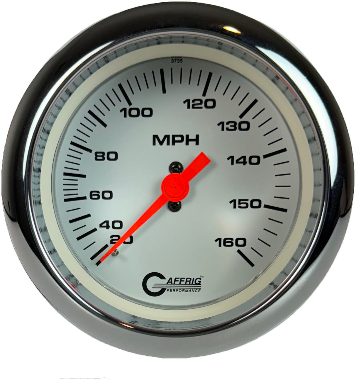 GAFFRIG 3 3/8 INCH MECHANICAL DRY SPEEDOMETER 160 MPH - HEAD ONLY FAT RIM (338) / POLISHED/CHROME / WHITE