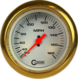 GAFFRIG 3 3/8 INCH MECHANICAL DRY SPEEDOMETER 160 MPH - HEAD ONLY FAT RIM (338) / GOLD / WHITE