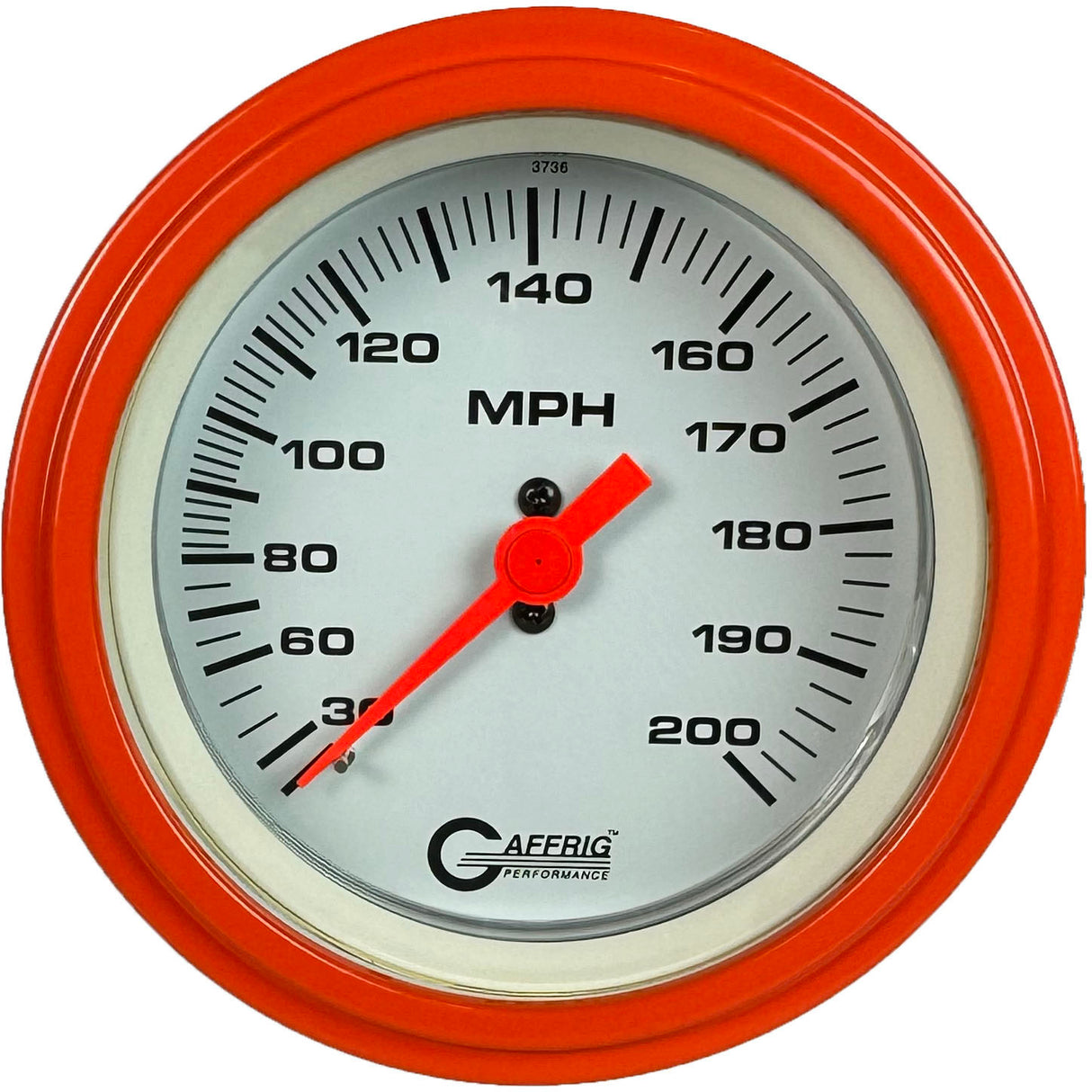 GAFFRIG 3 3/8 INCH MECHANICAL DRY SPEEDOMETER 200 MPH - HEAD ONLY STEP RIM (008) / ORANGE / WHITE