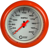 GAFFRIG 3 3/8 INCH MECHANICAL DRY SPEEDOMETER 200 MPH - HEAD ONLY FAT RIM (338) / ORANGE / WHITE