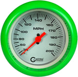 GAFFRIG 3 3/8 INCH MECHANICAL DRY SPEEDOMETER 200 MPH - HEAD ONLY FAT RIM (338) / LIME GREEN / WHITE