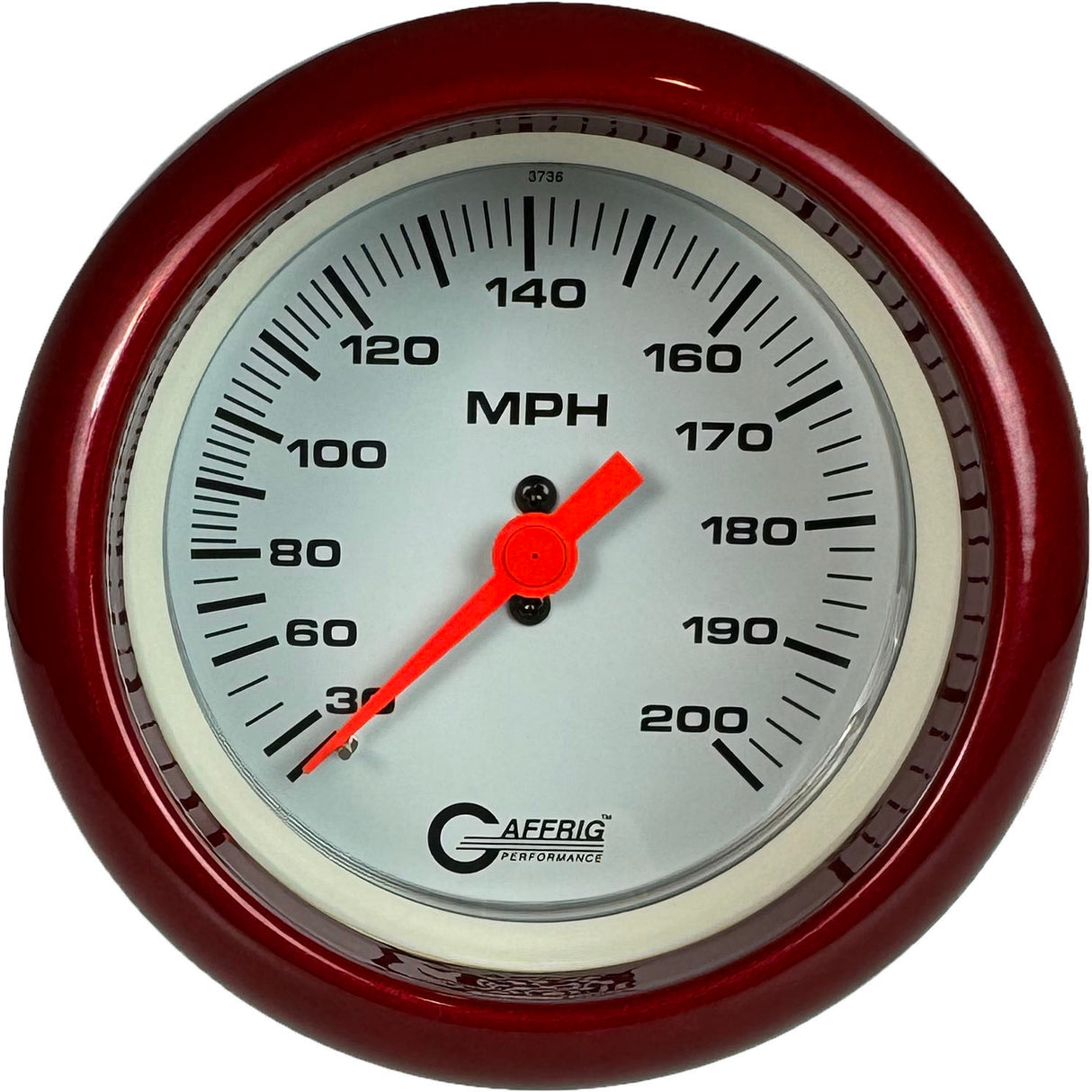 GAFFRIG 3 3/8 INCH MECHANICAL DRY SPEEDOMETER 200 MPH - HEAD ONLY FAT RIM (338) / RED / WHITE