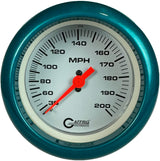 GAFFRIG 3 3/8 INCH MECHANICAL DRY SPEEDOMETER 200 MPH - HEAD ONLY FAT RIM (338) / TEAL / WHITE