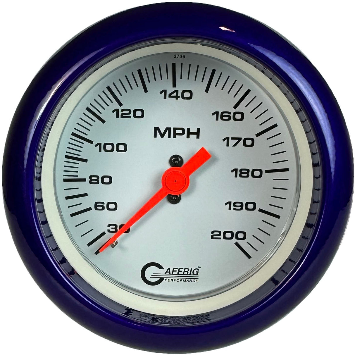 GAFFRIG 3 3/8 INCH MECHANICAL DRY SPEEDOMETER 200 MPH - HEAD ONLY FAT RIM (338) / PURPLE / WHITE