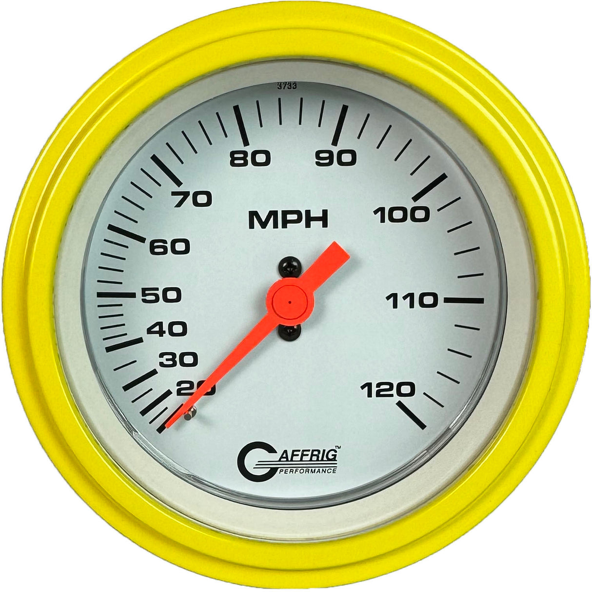 GAFFRIG 3 3/8 INCH MECHANICAL DRY SPEEDOMETER 120 MPH KIT WHITE / STEP RIM (008) / YELLOW