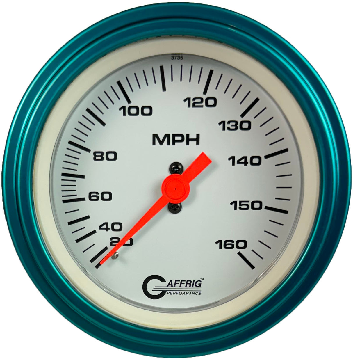 GAFFRIG 3 3/8 INCH MECHANICAL DRY SPEEDOMETER 160 MPH KIT WHITE / STEP RIM (008) / TEAL