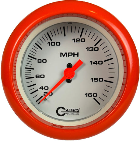 GAFFRIG 3 3/8 INCH MECHANICAL DRY SPEEDOMETER 160 MPH KIT WHITE / FAT RIM (338) / ORANGE