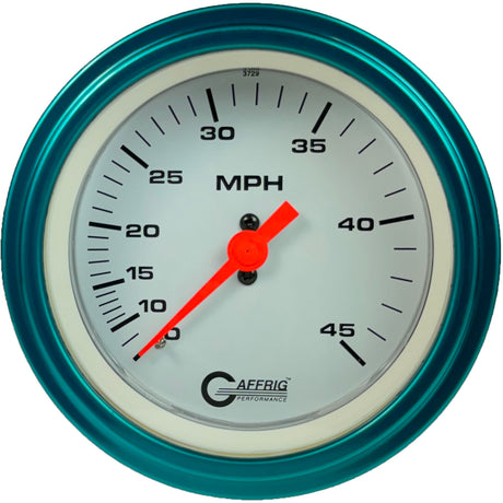 GAFFRIG 3 3/8 INCH MECHANICAL DRY SPEEDOMETER 45 MPH KIT WHITE / STEP RIM (008) / TEAL