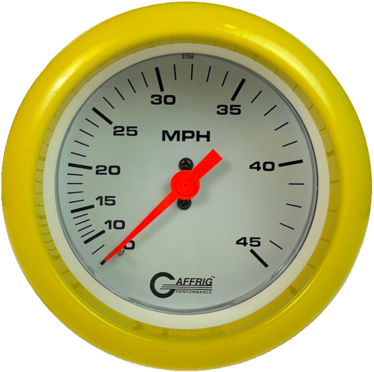 GAFFRIG 3 3/8 INCH MECHANICAL DRY SPEEDOMETER 45 MPH KIT WHITE / FAT RIM (338) / YELLOW