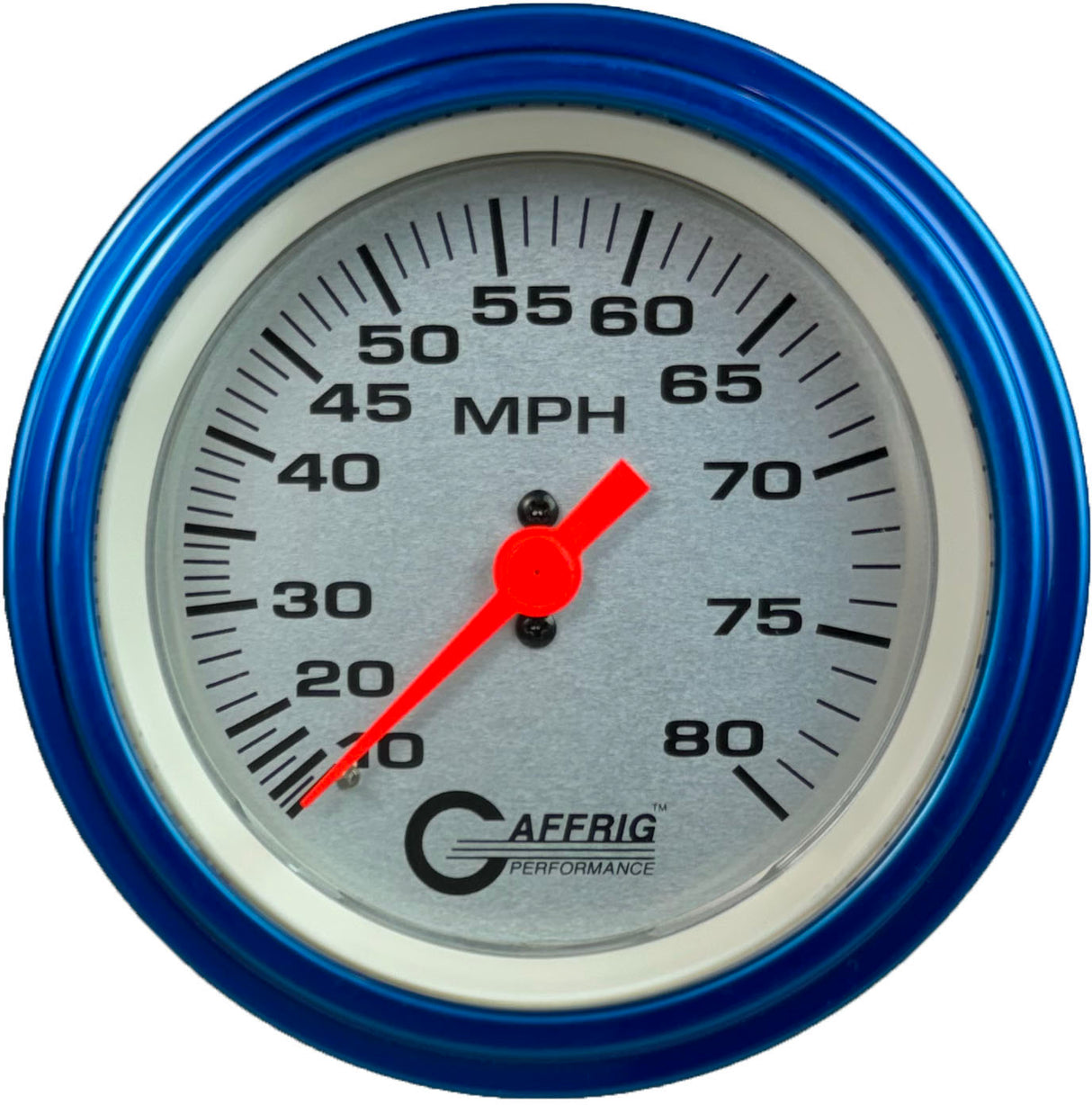 GAFFRIG 3 3/8 INCH MECHANICAL DRY SPEEDOMETER 80 MPH KIT PLATINUM / STEP RIM (008) / BLUE