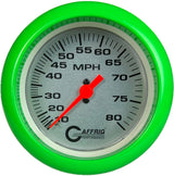 GAFFRIG 3 3/8 INCH MECHANICAL DRY SPEEDOMETER 80 MPH KIT PLATINUM / FAT RIM (338) / LIME GREEN