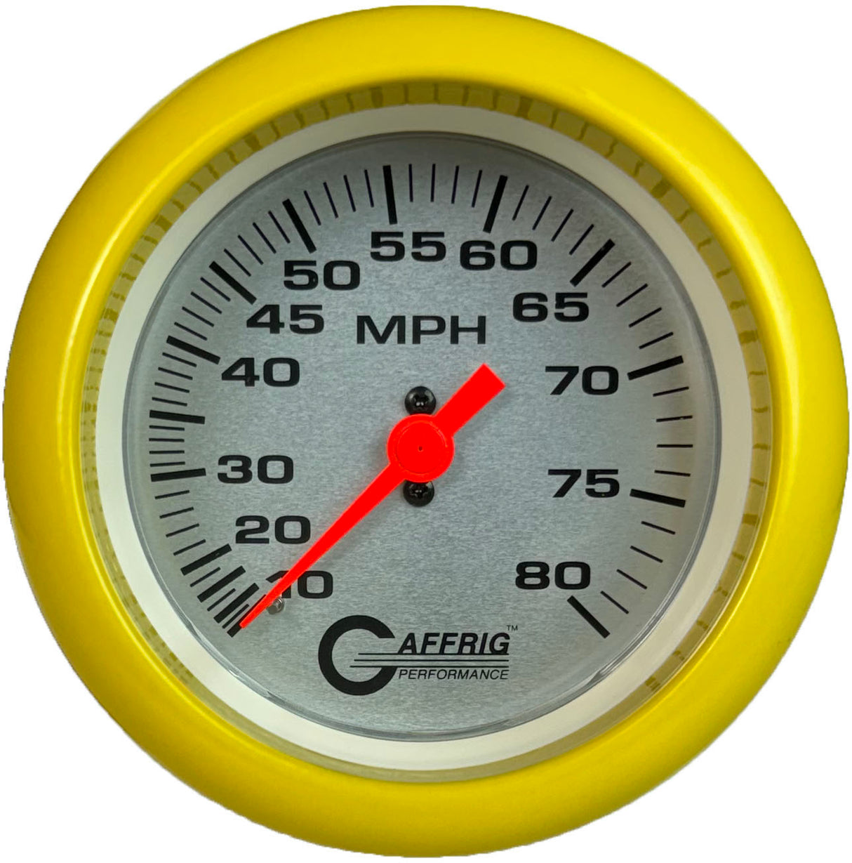 GAFFRIG 3 3/8 INCH MECHANICAL DRY SPEEDOMETER 80 MPH KIT PLATINUM / FAT RIM (338) / YELLOW