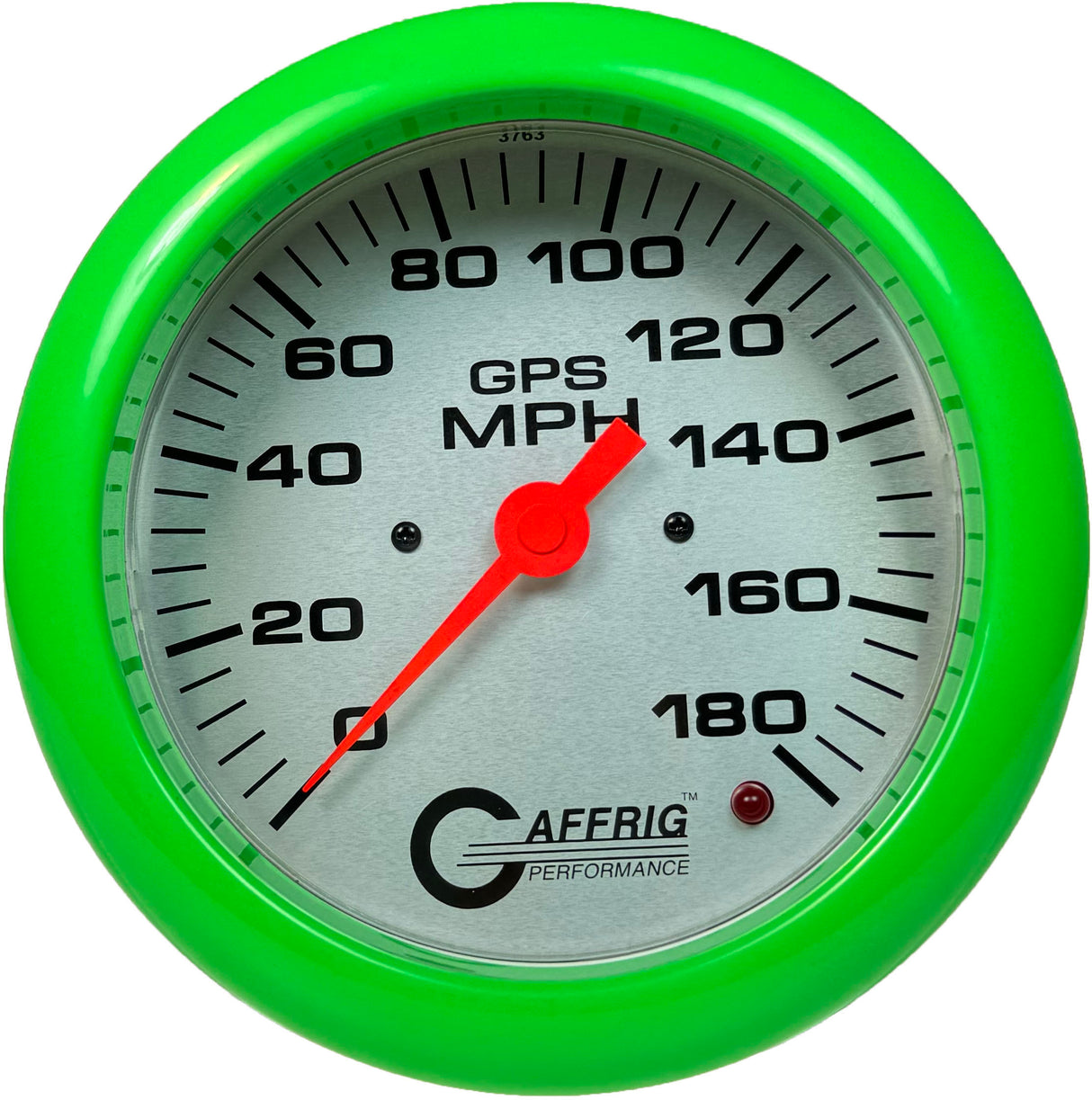 GAFFRIG 4 5/8 GPS ANALOG SPEEDOMETER KIT - PLATINUM FAT RIM (458) / LIME GREEN / 180 MPH