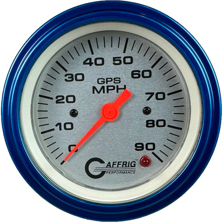 GAFFRIG 3 3/8 INCH GPS SPEEDOMETER - HEAD ONLY - PLATINUM STEP RIM (008) / BLUE / 90 MPH