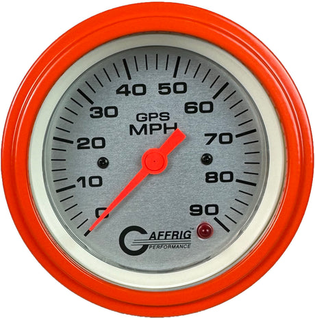 GAFFRIG 3 3/8 INCH GPS SPEEDOMETER - HEAD ONLY - PLATINUM STEP RIM (008) / ORANGE / 90 MPH