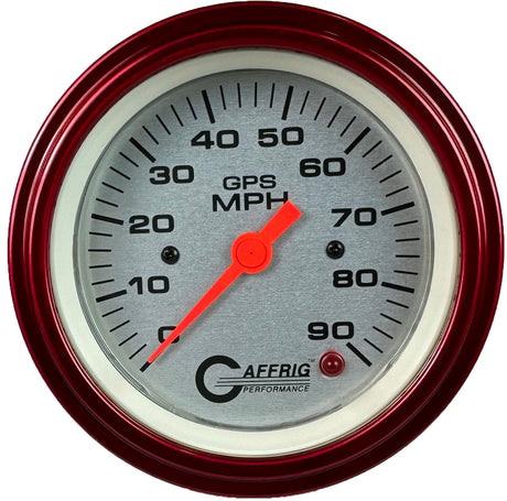 GAFFRIG 3 3/8 INCH GPS SPEEDOMETER - HEAD ONLY - PLATINUM STEP RIM (008) / RED / 90 MPH