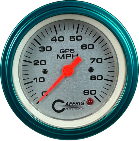 GAFFRIG 3 3/8 INCH GPS SPEEDOMETER - HEAD ONLY - PLATINUM STEP RIM (008) / TEAL / 90 MPH