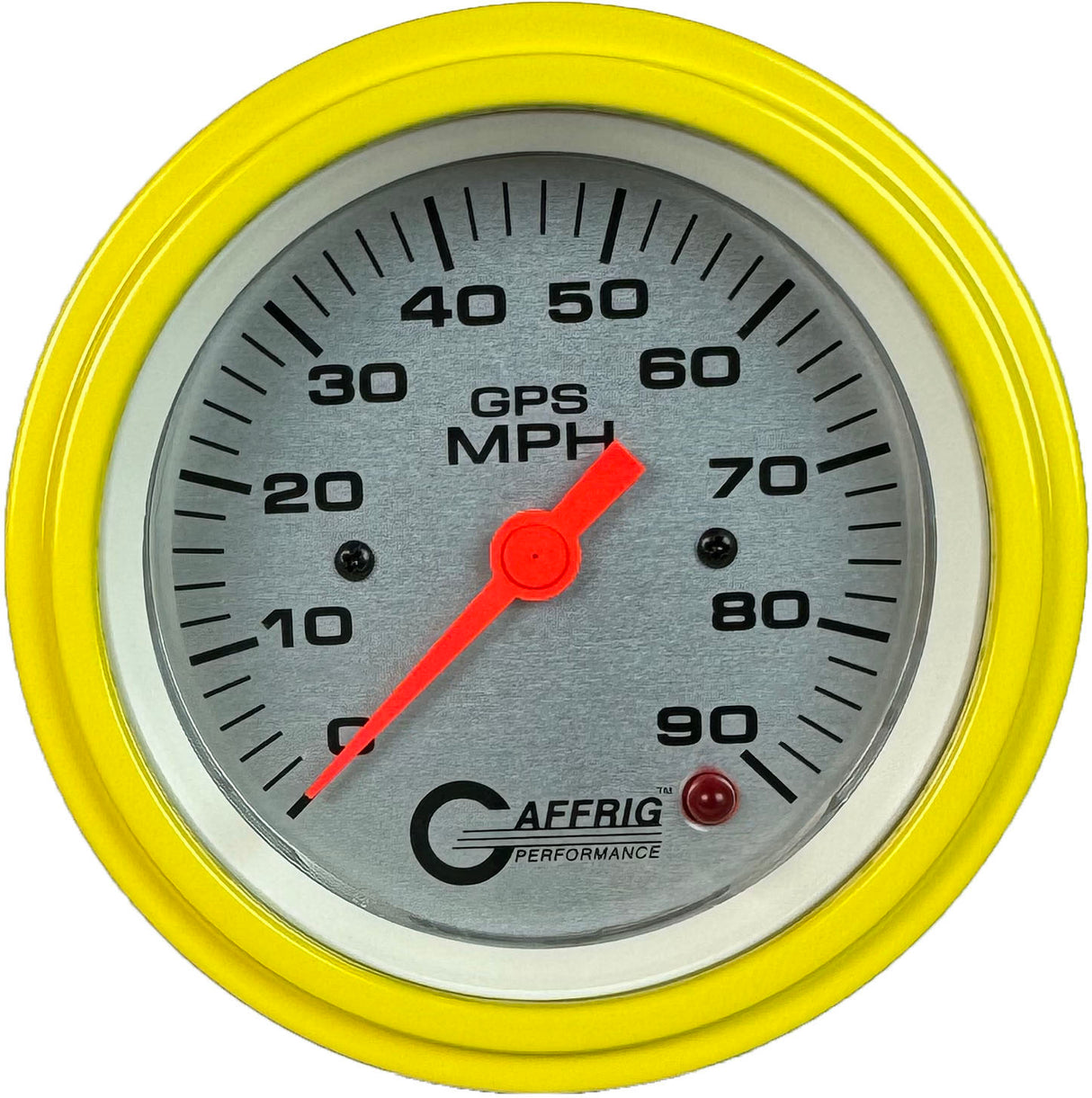 GAFFRIG 3 3/8 INCH GPS SPEEDOMETER - HEAD ONLY - PLATINUM STEP RIM (008) / YELLOW / 90 MPH