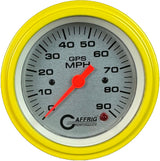 GAFFRIG 3 3/8 INCH GPS SPEEDOMETER - HEAD ONLY - PLATINUM STEP RIM (008) / YELLOW / 90 MPH