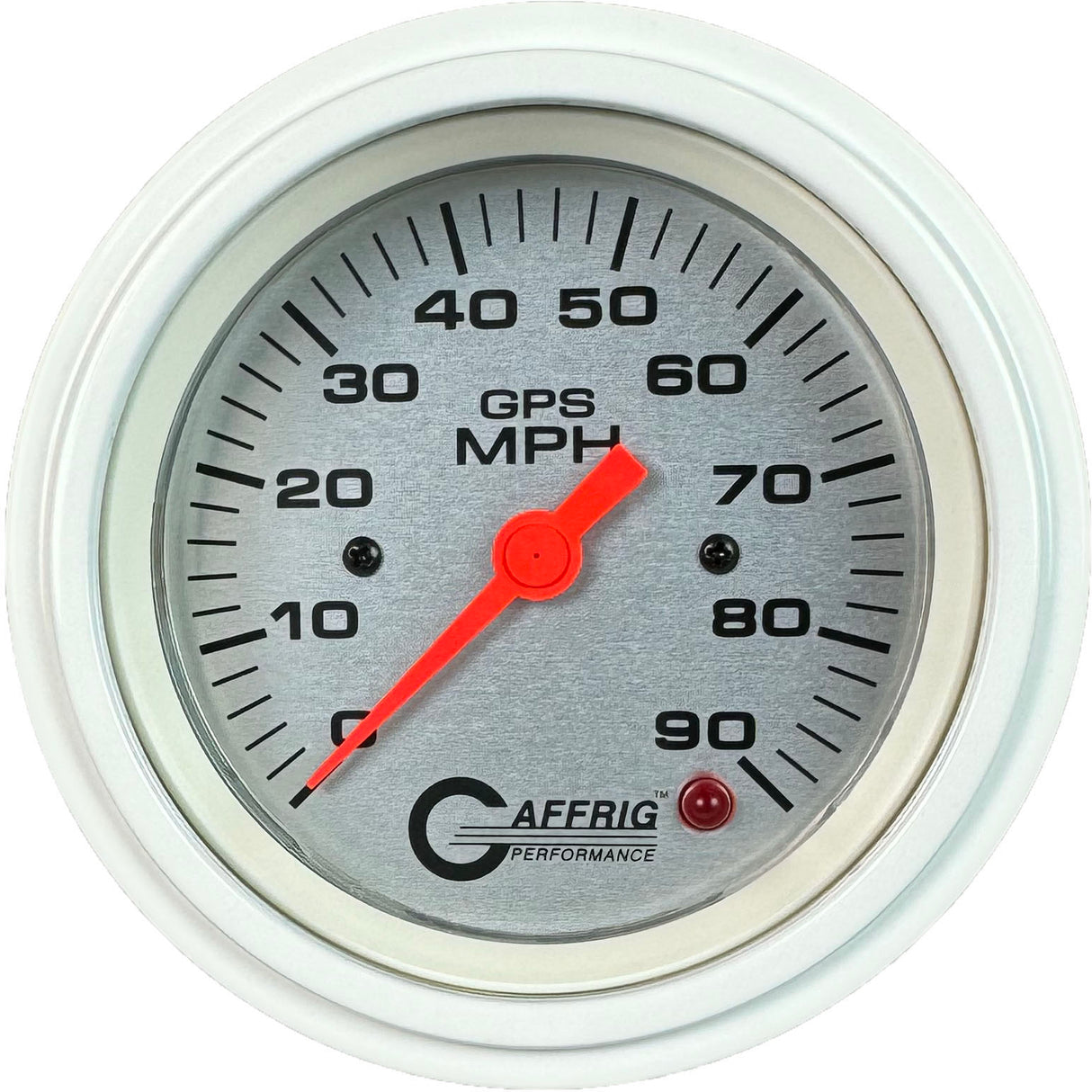 GAFFRIG 3 3/8 INCH GPS SPEEDOMETER - HEAD ONLY - PLATINUM STEP RIM (008) / WHITE / 90 MPH