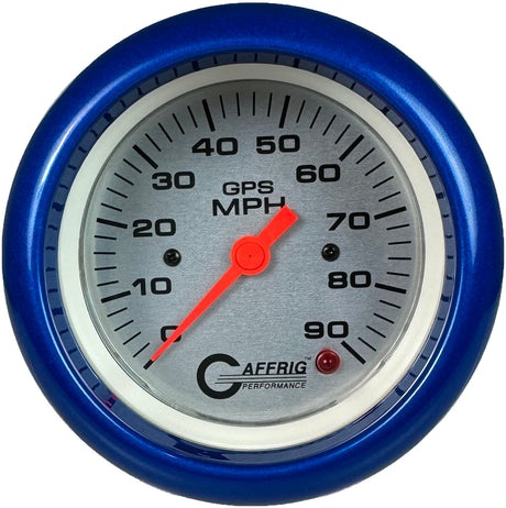 GAFFRIG 3 3/8 INCH GPS SPEEDOMETER - HEAD ONLY - PLATINUM FAT RIM (338) / BLUE / 90 MPH