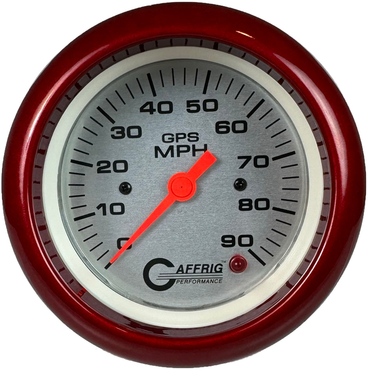 GAFFRIG 3 3/8 INCH GPS SPEEDOMETER - HEAD ONLY - PLATINUM FAT RIM (338) / RED / 90 MPH