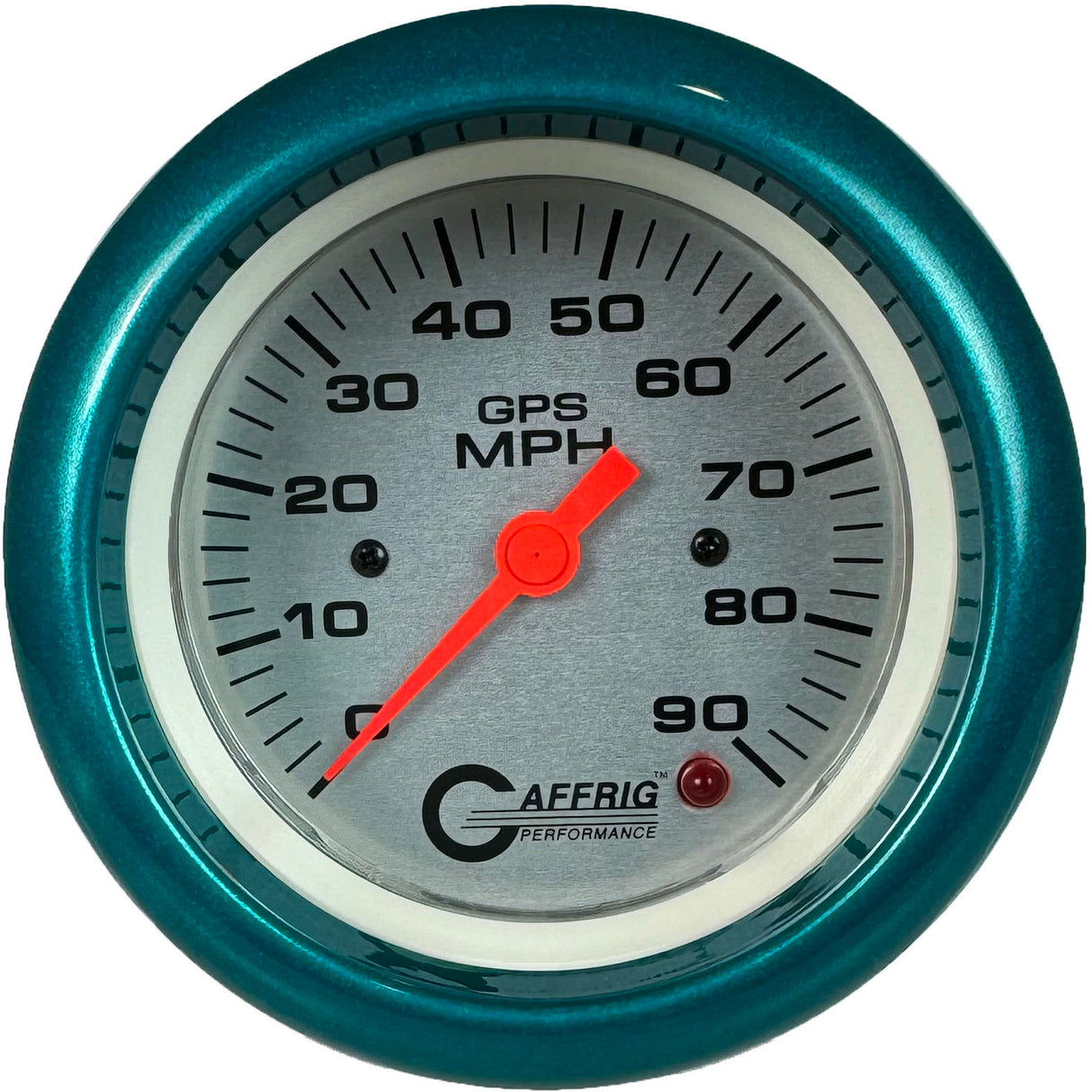 GAFFRIG 3 3/8 INCH GPS SPEEDOMETER - HEAD ONLY - PLATINUM FAT RIM (338) / TEAL / 90 MPH