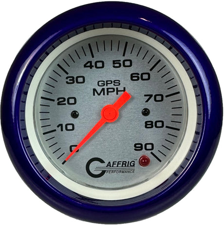 GAFFRIG 3 3/8 INCH GPS SPEEDOMETER - HEAD ONLY - PLATINUM FAT RIM (338) / PURPLE / 90 MPH