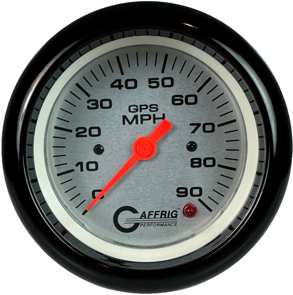 GAFFRIG 3 3/8 INCH GPS SPEEDOMETER - HEAD ONLY - PLATINUM FAT RIM (338) / BLACK / 90 MPH