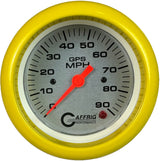 GAFFRIG 3 3/8 INCH GPS SPEEDOMETER - HEAD ONLY - PLATINUM FAT RIM (338) / YELLOW / 90 MPH