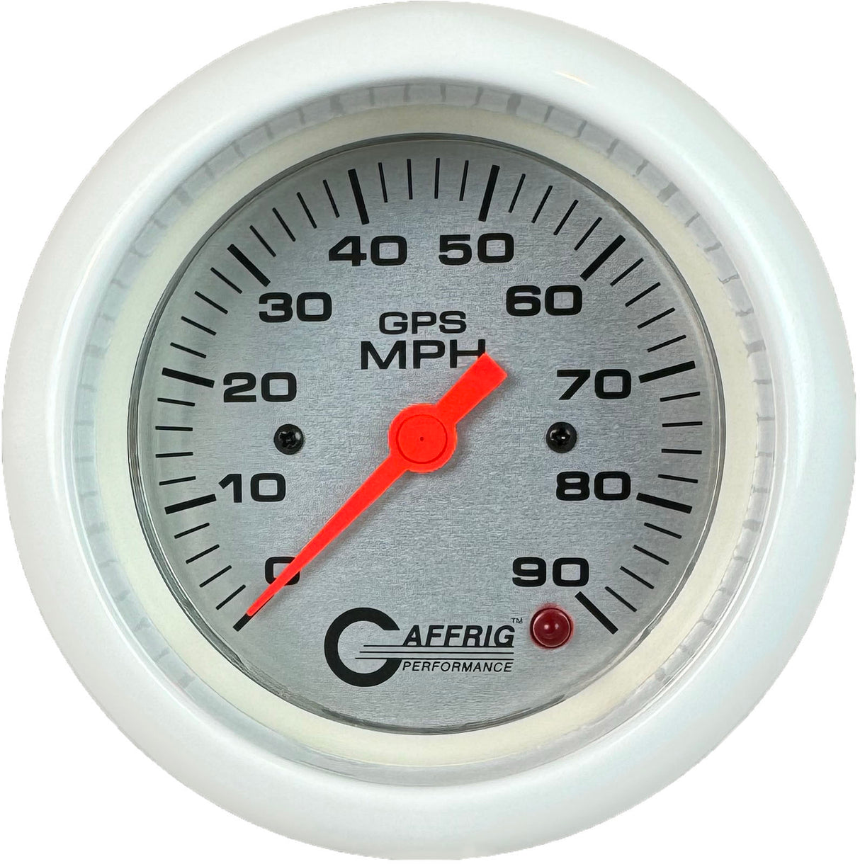 GAFFRIG 3 3/8 INCH GPS SPEEDOMETER - HEAD ONLY - PLATINUM FAT RIM (338) / WHITE / 90 MPH