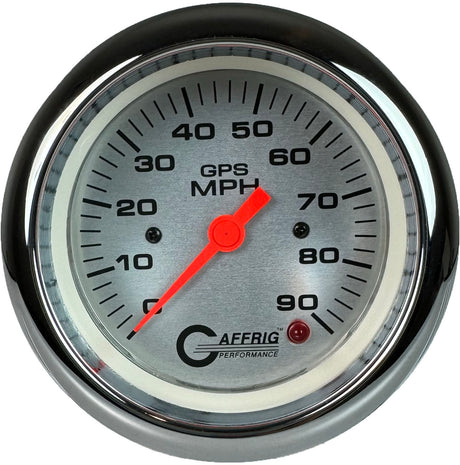 GAFFRIG 3 3/8 INCH GPS SPEEDOMETER - HEAD ONLY - PLATINUM FAT RIM (338) / CHROME/POLISHED / 90 MPH