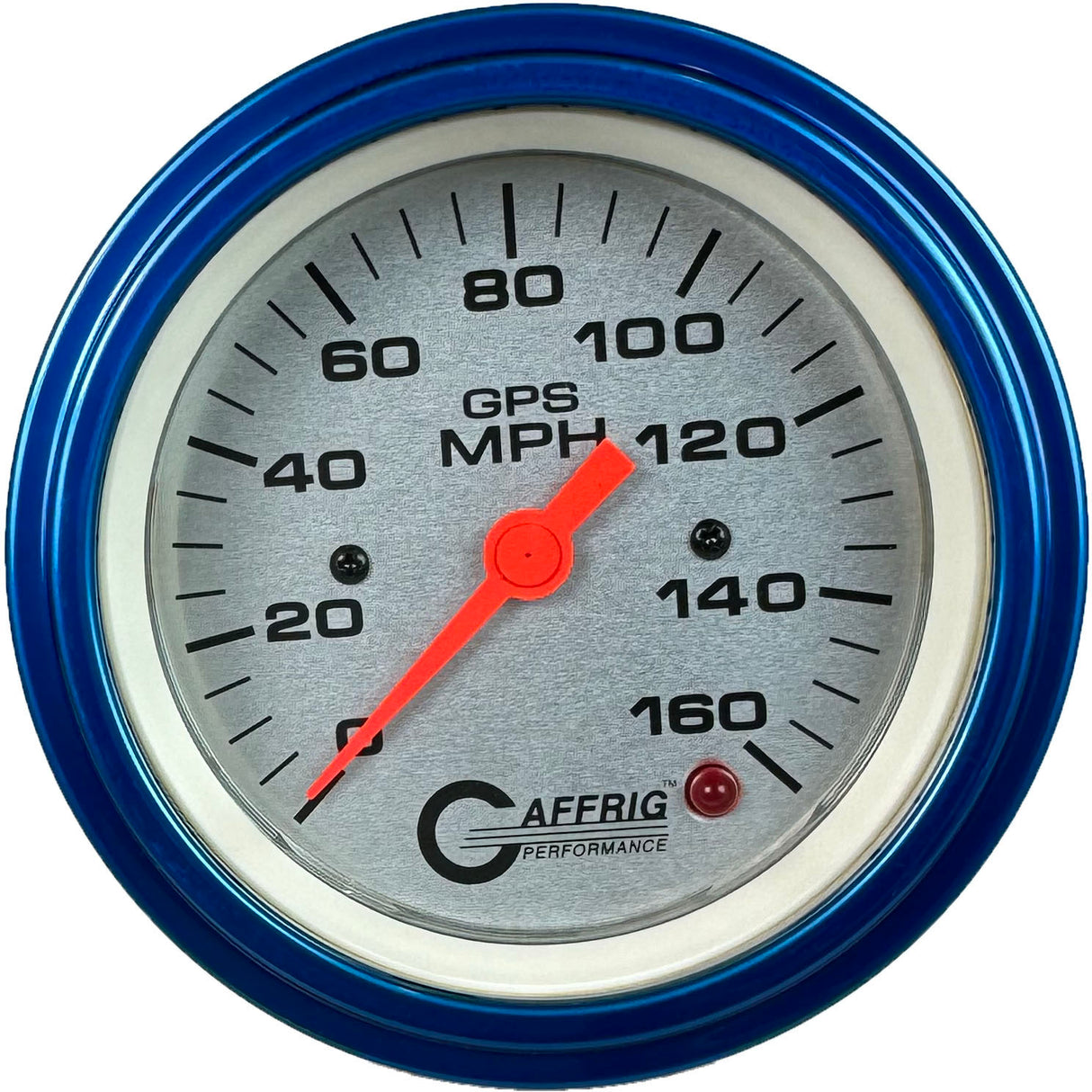 GAFFRIG 3 3/8 INCH GPS SPEEDOMETER - HEAD ONLY - PLATINUM STEP RIM (008) / BLUE / 160 MPH