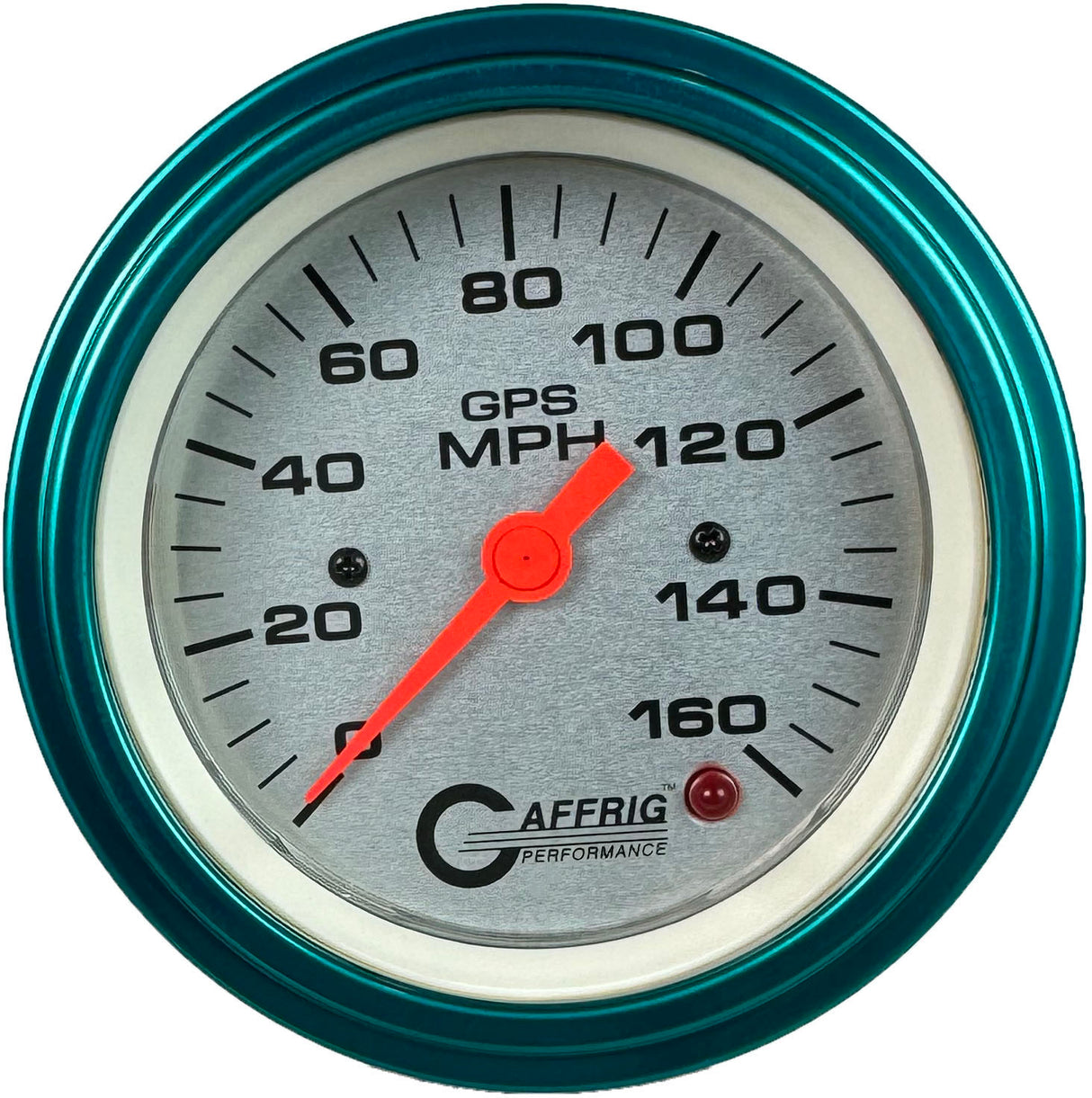 GAFFRIG 3 3/8 INCH GPS SPEEDOMETER - HEAD ONLY - PLATINUM STEP RIM (008) / TEAL / 160 MPH