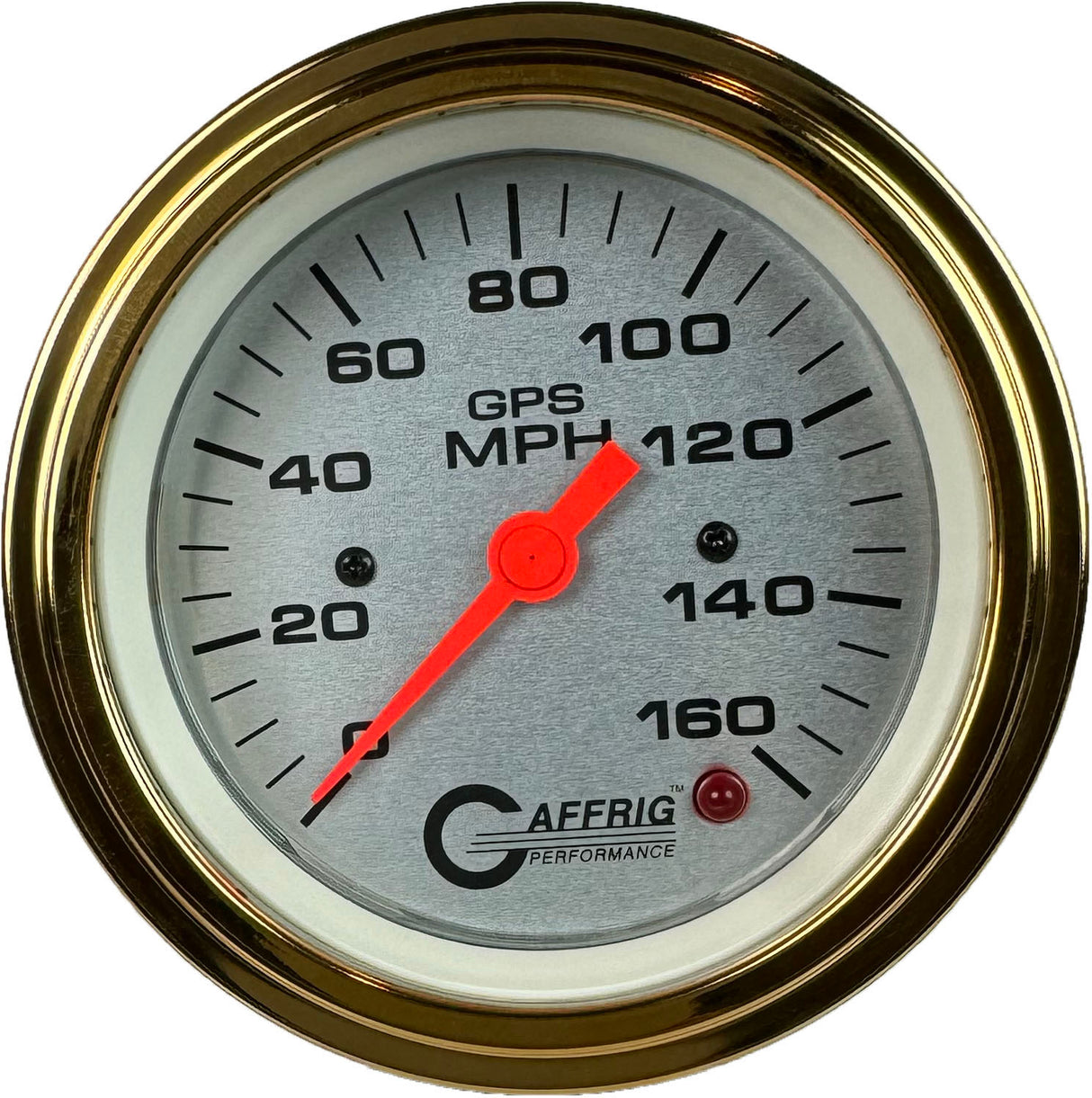 GAFFRIG 3 3/8 INCH GPS SPEEDOMETER - HEAD ONLY - PLATINUM STEP RIM (008) / GOLD / 160 MPH