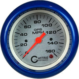 GAFFRIG 3 3/8 INCH GPS SPEEDOMETER - HEAD ONLY - PLATINUM FAT RIM (338) / BLUE / 160 MPH