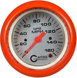 GAFFRIG 3 3/8 INCH GPS SPEEDOMETER - HEAD ONLY - PLATINUM FAT RIM (338) / ORANGE / 160 MPH