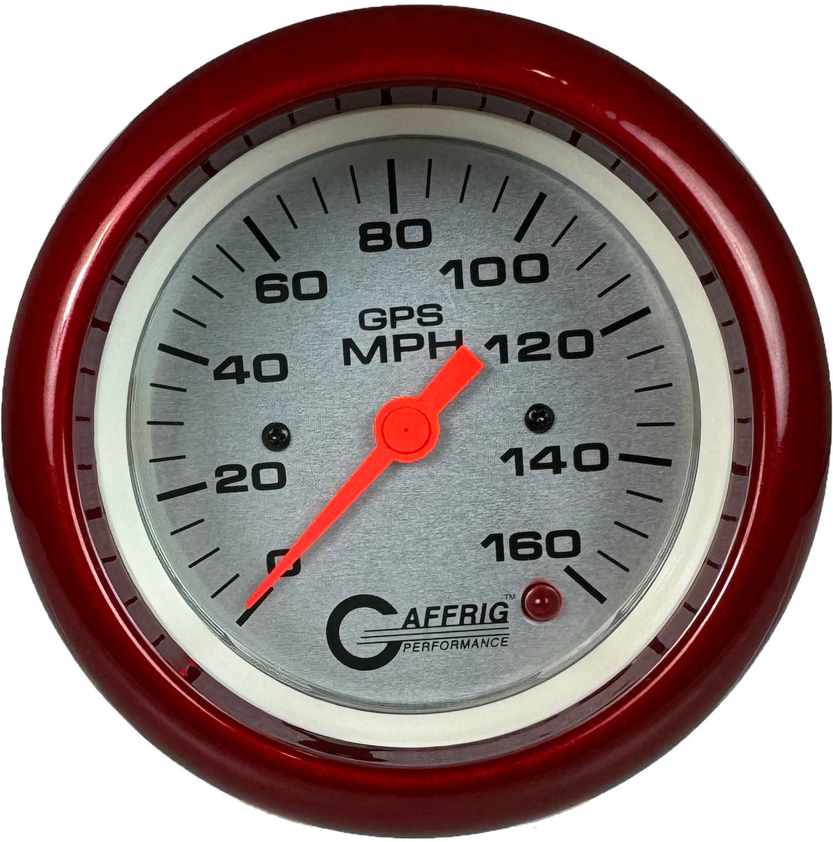 GAFFRIG 3 3/8 INCH GPS SPEEDOMETER - HEAD ONLY - PLATINUM FAT RIM (338) / RED / 160 MPH