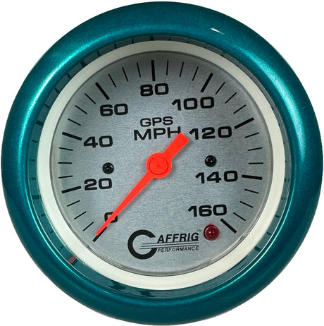 GAFFRIG 3 3/8 INCH GPS SPEEDOMETER - HEAD ONLY - PLATINUM FAT RIM (338) / TEAL / 160 MPH